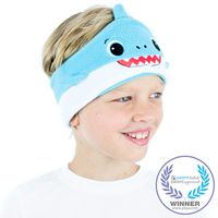 CozyPhones Kids Headphones Volume Limited with Ultra-Thin Speakers & Super Soft Fleece Headband - Perfect Toddlers & Children's Earphones for Home, School & Travel - Blue Shark