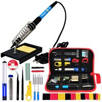 Soldering Iron Kit Electronics- 60 W Adjustable Temperature Welding Tool, Soldering Iron Stand, 5pcs Soldering Iron Tips Set, Desoldering Pump, Solder Wick, Tweezers, PU Carry Bag [110 V, US Plug]