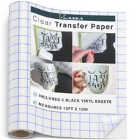 Kassa Vinyl Transfer Tape Roll (12" x 12 Feet) - 5 Black Vinyl Sheets Included - Clear Vinyl Transfer Paper for Cricut & Silhouette Cameo (w/Perfect Alignment Grid) - Medium Tack