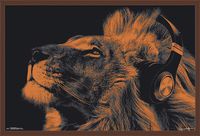 Trends International Lion with Headphones Wall Poster, 22" x 34", Mahogany Framed Version