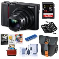 Panasonic Lumix ZS200 4K Digital Camera DC-ZS200K, 15X Leica DC Vario-Elmar Lens, DC-ZS200K Black, Bundle with Case + 32GB SD Card + Corel Mac Software + SD Card Case + Cleaning Kit + Card Reader