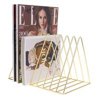 MORIGEM File Organizer, Bookshelf Magazine Rack, Triangle Iron Book Rack, 9 Slots Book Stand, Book Display for Office Home School (Gold)