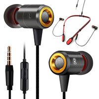 GOGOSODU Neckband Earphones with Microphone in-Ear Sports Headphones, Detachable Neckband Metal Earbuds for iPhone iPad and Samsung (3.5mm Headset Jack)