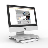 AVLT-Power Aluminum Monitor Stand iMac Stand MacBook Stand Riser - for 2008 Or Newer iMac 21.5" 27" & MacBook 13" 15" Models - Holds 32" Monitor Or 40 lbs - Storage for Magic Keyboard & Mice - Silver