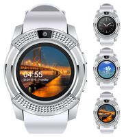 V8 Sports Smartwatch Bluetooth with Camera Message Push Touch Screen Pedometer Sedentary Reminder Sleep Monitor Instant Notification Anti-Lost Smartwatch for Android Phone (White+Silver)