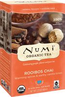 Numi Organic Tea Rooibos Chai, 18 Count Box of Tea Bags, Herbal Teasan, Caffeine-Free (Packaging May Vary)