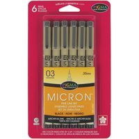 Sakura Pigma 50037 Micron Blister Card Ink Pen Set, Black, 03 6CT