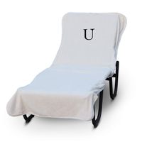 Luxury Hotel & Spa Monogrammed Pool Chaise Lounge Cover, Block Letter Embroidered Towel - Extra Absorbent 100% Turkish Cotton- Soft Terry Finish - Hotel-Style, Standard Size - White - Black Letter U