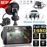 4'' 1080P Dual Lens Car Dashboard DVR Video Recorder Dash Cam + Rearview camere,LDWS Lane Departure Alert,Parking Monitoring (Gold)