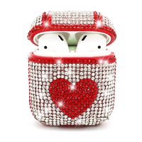 Airpods Case,MeiQing Bling Luxurious Diamonds Heart Design AirPod Charging Protective Case Cover for Airpods Earphones Accessories Great Gift (Red)