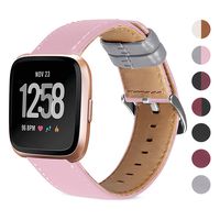 Jobese Bands Compatible with Fitbit Versa/Versa Lite/SE, Soft Classic Genuine Leather Replacement Straps Accessories Wristbands Women Men, Pink-Gray