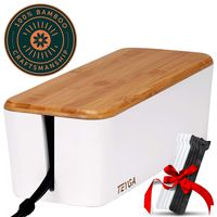 TEYGA Bamboo Cable Management Box - Stylish Cord Organizer Box Hides Power Strip and Keeps Cords Untangled - Surge Protector Cover Keeps Children Safe - TV Cord Box for Home and Office