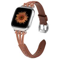 TOYOUTHS Leather Strap Compatible with Fitbit Versa/Versa 2/Versa Lite Bands for Women Men Slim Genuine Leather Replacement Versa Special Edition Wristbands Accessories Handmade Bracelet Brown