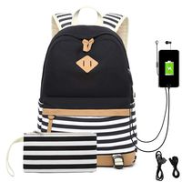 ROSIELIU Unisex Casual Canvas Rucksack Student Travel Backpack Roomy College High School Bookbag (Black)