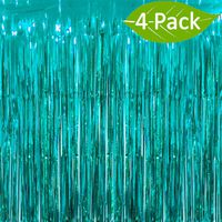 Deruicc 4 Pack Aquamarine Foil Curtains 3ft x 8ft Tinsel Fringe Curtains Shimmer Curtain Birthday Wedding Party Christmas Photo Booth Backdrop Decorations
