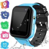 Kids Smartwatch Phone for Girls Boys - Children Touch Phone Wrist Watch with SOS Call Voice Intercom Camera Flashlight Voice Maths Game for Students Age 4-12 (01 V7 Blue, LBS Tracker Watch)