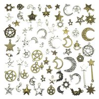 Celestial Mixed Sun Moon Star Charms, JIALEEY Wholesale Bulk Lots Antique Alloy Charms Pendants DIY for Necklace Bracelet Jewelry Making and Crafting, 100g(74PCS)