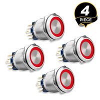 Linkstyle 4PCS 22mm 12V 24V ON OFF Latching Push Button Switch with Red Led Indicator Light SPDT Self-locking Waterproof Switch for 22mm 7/8'' Mounting Hole (Red)
