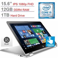 HP Envy x360 15.6" Touchscreen 2-in-1 IPS 1080p Full HD Laptop PC, Intel Core i5-7200U 2.5GHz, 12GB DDR4, 1TB HDD, Bluetooth, HDMI, Backlit Keyboard, Intel HD Graphics 620, Windows 10-Silver