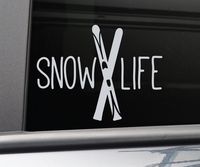 Snow Life Skiing Skier Vinyl Decal Laptop Car Truck Bumper Window Sticker, 5" x 6.5", Gray