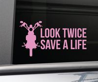 Nashville Decals Look Twice Save a Life Motorocycle Vinyl Decal Laptop Car Truck Bumper Window Sticker, 8.5" x 4.5" (Pink)
