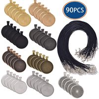 LANBEIDE 90 Pieces- 45 PCS Round Bezel Pendant Trays Sets, with 45 PCS Black Waxed Necklace Cord for Photo Pendant Crafting Jewelry