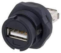 L-COM U2C00003 USB Adapter, USB Type A Receptacle, USB Type A Receptacle, USB 2.0, IP67, to Be Advised