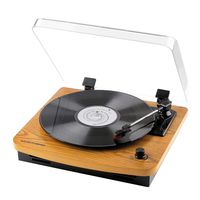 Musitrend Record Player 3-Speed Belt-Drive Turntable with Built-in Stereo Speakers, Vintage Style Record Player Support Vinyl-to-MP3 Recording, AUX RCA Headphone Jack (Wood)