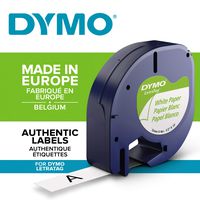 Dymo LetraTag Paper Label Tape, 12 mm x 4 m Roll, White
