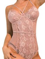 Women's Sexy Eyelash Lace Bodysuit Naughty Teddy Lingerie for Women (Pink, S)