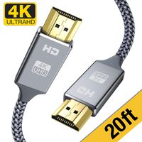 4K HDMI Cable,Capshi High Speed 18Gbps HDMI 2.0 Cable,4K, 3D, 2160P, 1080P, Ethernet - 28AWG Braided HDMI Cord - Audio Return Compatible TV, PC, Blu-Ray Player (20 FT hdmi Cable, Grey)
