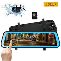 CAMONS 10 Inch Mirror Dash Cam, Dual Lens IPS Touch Screen Rear View Mirror Camera with 1080P 170° Front and 150° Night Vision Waterproof Backup Camera with LDWS, WDR, G-Sensor(32GB SD Card Included)
