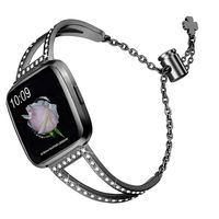 bayite Bling Bands Compatible with Fitbit Versa/Versa 2 Band for Women, Stainless Steel Metal Jewelry Bracelet Bangle Wristband, Black