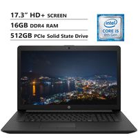 HP Notebook 17.3" HD+ Screen Laptop. Intel Core i5-8265U Up to 3.9GHz, 16GB DDR4 RAM, 512GB PCIe Solid State Drive, Wi-Fi+Bluetooth Combo, HDMI, USB 3.0, RJ-45, DVD-RW, Windows 10, Black