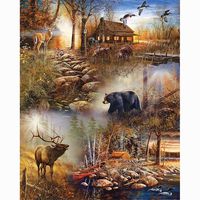 Diy 5D Diamond Painting by Number Kit, Full Drill House Black Bear Elk Arts Craft Canvas Wall Decor, 19.7X27.6 Inch(Frameless)