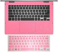 BingoBuy Palmrest Decal Sticker (2-Pack) + Keyboard Protector Cover Skin for 13.3'' Dell Inspiron 13 7000 Series (Model 13-7375,7368,7378, Shimmery Pink palmrest Sticker+Pink Keyboard Skin)