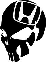 Honda Logo Skull Vinyl Decal, 5.5"H x 4"W inch Car, Laptop, Wall, Glass,Oracal 651, Waterproof, in/Outdoor. (Matte Black)