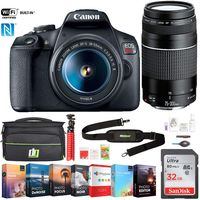 Canon 2727C021 EOS Rebel T7 DSLR Camera with EF18-55mm and EF 75-300mm Double Zoom Lens Bundle with 32GB Memory Card, Photo and Video Editing Suite, Deco Gear Camera Bag and Accessories (9 Items)