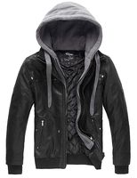 Wantdo Men's Leather Jacket with Removable Hood US X-Large Black(Heavy)