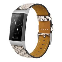 Shangpule Compatible for Fitbit Charge 3 & Charge 3 SE Bands, Genuine Leather Band Replacement Accessories Straps Charge 3 Women Men Small Large (Snakeskin)