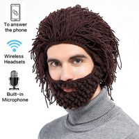 Tinffy Unisex Soft Warm Bluetooth Music Hat Knitted Hat with Bluetooth Headphone Bluetooth Headsets Wig Fake Beard Creative Funny Hat