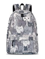 Yanaier Teenage Backpacks For Girls Waterproof Canvas Print Cute Backpack Casual Daypack Lightweight SchoolBags Women Grey Cat