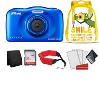 Nikon Coolpix W150 Kid-Friendly Rugged Waterproof Digital Camera (Blue) Bundle with Yellow Backpack + 32GB SanDisk Memory Card + More (International Model)