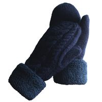 Women's Winter Gloves Warm Lining - Cozy Wool Knit Thick Gloves Mittens in 11 color (navy blue)