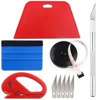 Wallpaper Smoothing Tool Kit Include black tape measure,red squeegee,medium-hardness squeegee,snitty vinyl cutter and craft knife with 5 Replacement blades for Adhesive Paper Application Window