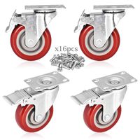5" Swivel Casters Moogiitools Red Polyurethane Wheel with Brakes 1500lbs (Set of 4)