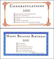 Quiplip belated Birthdays + IOU Congrats (6) Greeting Cards