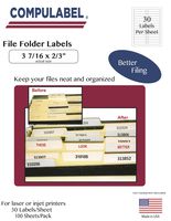 Compulabel 313650 White File Folder Labels for Laser and Inkjet Printers, 3 7/16 inch x 2/3 inch, Permanent Adhesive, 30 Per Sheet, 100 Sheets per Carton