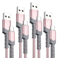 USB Type C Cable,JSAUX 4-Pack(10ft+6.6ft+3.3ft+1ft) USB-C to USB A Fast Charger Nylon Braided Cord Compatible with Samsung Galaxy S10 S9 S8 Plus Note 10 9 8,Moto Z,LG V20 G6 G5,Switch and More(Pink)