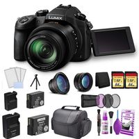 Panasonic Lumix DMC-FZ1000 Digital Camera Bundle with BLC12B Replacement Battery + Flexible Tripod + Wide Angle and Telephoto Lens + 2X 64GB Memory Cards and More